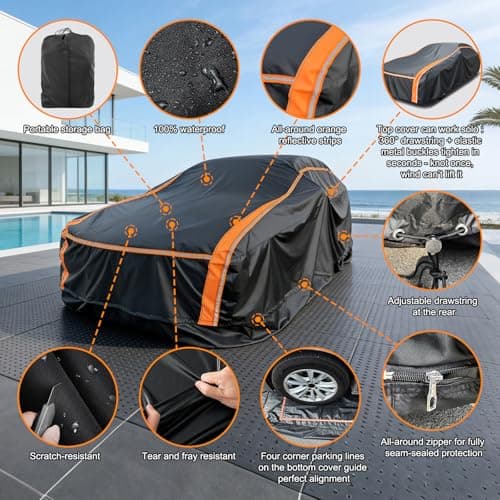 Patented Fully Enclosed Car Cover Waterproof All Weather 2-in-1 for Chevrolet Tahoe,Toyota Sienna,GMC Yukon,Lexus TX Automobiles Universal Fit SUV/MPV Length 202-212 Inch Exterior Covers 6-Layer 500D - Thumbnail 5