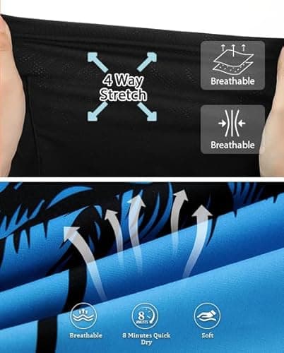 Swim Trunks Men with Compression Liner Stretch Blue White Swimming Trunks for Mens Novelty 9" Men Bathing Suit Beach Shorts Brief Liner Quick Dry Men's Board Shorts Suits Summer Swimwear L - Thumbnail 4