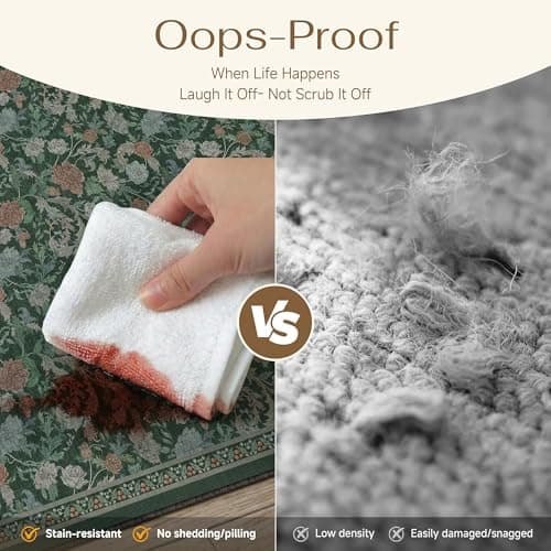 HUGEAR Retro Area Rugs 6x9 Washable Living Room Bedroom Rugs Vintage Floral Throw Carpet Green Stain Resistant Non Slip Low Pile for Home Aesthetic Modern Decor - Thumbnail 5