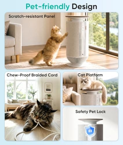 Petbobi Air Purifiers for Home Pets - Air Purifier for Large Room up to 3600 ft², H13 + H11 HEPA for Pet Odors & Hair Dander, 360° Airflow Air Cleaner with PM2.5 Monitor, App Control, Auto Mode - Thumbnail 5