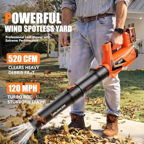 17000 RPM Cordless Leaf Blower with DECERK 7.8AH Battery - 530CFM Powerful Brushless Motor for Lawn Care, 5-Speed Turbo Electric Blower for Dust, Wet-Leaves, Car, Gutters, Lightweight Garden Tool - Thumbnail 2