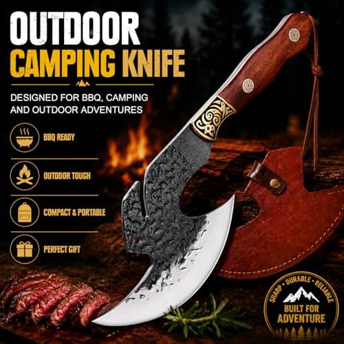 Topfeel Hand Forged Viking Knife 6.2" Meat Cleaver with Sheath, Chinese Kitchen Axe Boning Knife for Meat Cutting, High Carbon Steel Butcher Knife Home Outdoor BBQ Camping Birthday Gifts for Men Dad - Thumbnail 3