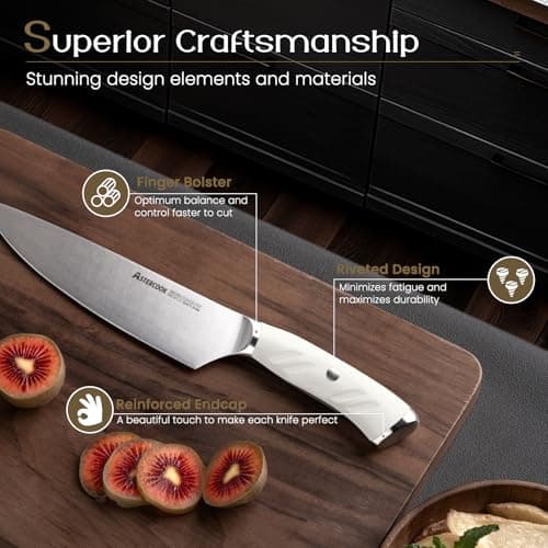 Knife Set, Astercook Kitchen Knife Set with Block, 15 Pcs Luxurious High Carbon German Stainless Steel Knives Set with Full Tang Ergonomic Handle, Dishwasher Safe Knife Set with Sharpening Rod - Thumbnail 3