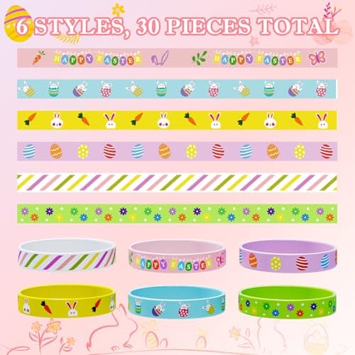 Easter Rubber Bracelets for Kids 30PCS Easter Basket Stuffers Silicone Wristbands Bulk Easter Party Favors Supplies for Kids Easter Egg Fillers Goodie Bag Stuffers Gifts Classroom Prizes Accessories - Thumbnail 3