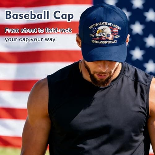 Bokauo 250 Anniversary USA Hat for Men Women,Printed Adjustable Baseball Cap,250th Years Gift Merchandise for Husband,Veteran (Navy Blue) - Thumbnail 6