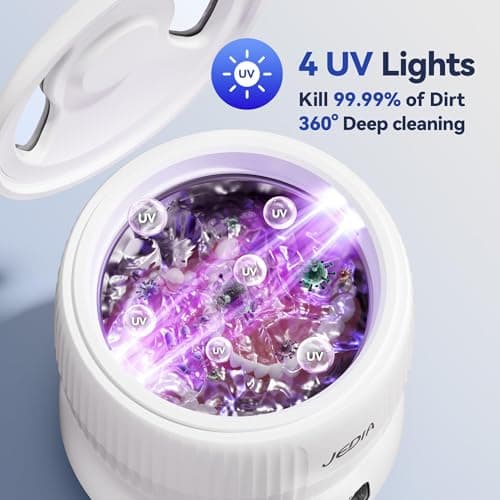 JEDIA Ultrasonic Retainer Cleaner Machine with 4 Modes – 45kHz 180ML Ultrasonic Cleaner for Retainer,Denture,Mouth Guard,Ring,Jewelry,Leak-Proof Detachable Tank & Base, Easy-to-Clean - Thumbnail 2