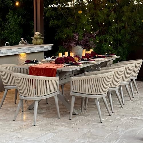 PURPLE LEAF 11 Pieces Outdoor Dining Set with Cushion Rattan, Champagne