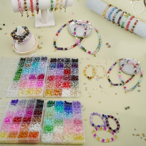 Hanyoung 8mm Glass Beads for Bracelet Making kit, 96 Colors 2900 pcs Crackle and Solid Beads Jewelry Making, Crafts Glass Round Beads for DIY Beginner (Solid & Crackle Color) - Thumbnail 5