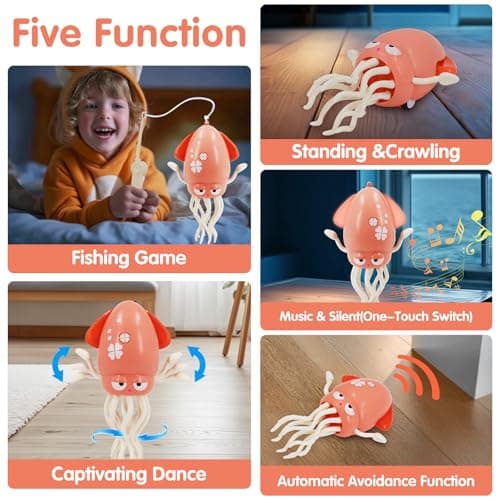 LOriom Rechargeable Dancing Octopus Toy for Kids, Electric Interactive Toy with LED Lights & Music, Automatic Obstacle Avoidance, 2 Modes (Upright/Crawl), Gift for Boys Girls Aged 3 4 5 6 (Powder) - Thumbnail 6
