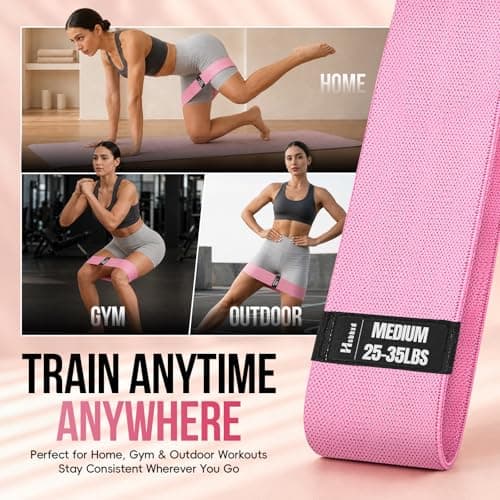 Fabric Resistance Bands for Working Out with Exercise Guide, 3 Levels Hip & Glute Bands Set for Legs, Squats, Yoga, Fitness & Physical Therapy for Women and Men (Gray, Pink, Green, 14-45pounds) - Thumbnail 5