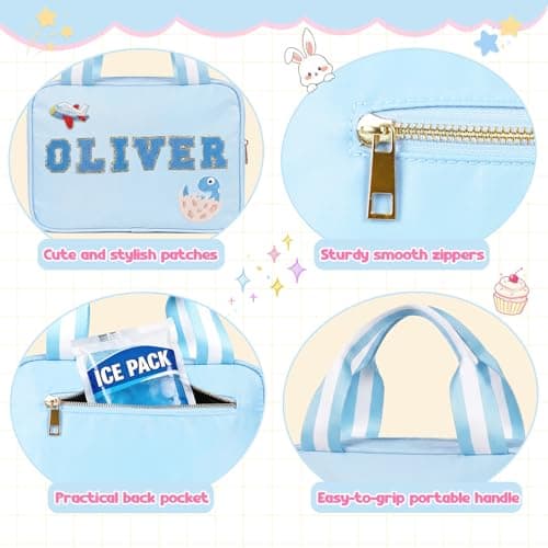 Individz Custom Insulated Lunch Bag Box for Girls Boys, Nylon Lunch Box with Name, Personalized Preppy Portable Lunch Boxes, Back to School Gifts for School Office Picnic Party Travel (Lunch-Blue) - Thumbnail 5