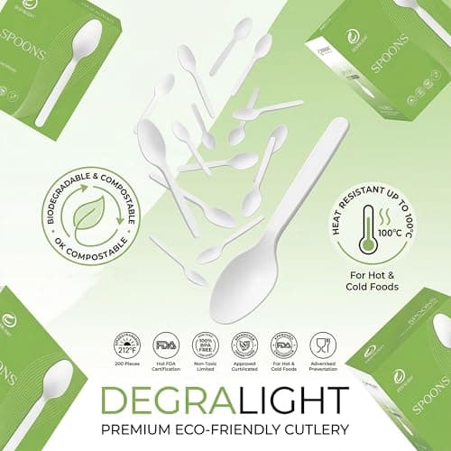 Degralight [500 Pcs] Compostable Spoons Bulk Biodegradable Utensils BPI Certified Disposable Spoons Alternative to Plastic Spoons for Daily, Party & Camping Restaurant - Thumbnail 2