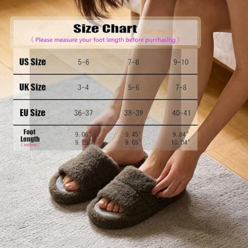 PXPUIQ House Slippers for Women - Fuzzy Slippers with Plush Faux Fur Lining, Memory Foam Cushioned Insole, Open-Toe Design, Slip-Resistant Sole, Washable, Pull-On Closure, Faux Fur Upper, Flat Heel - Thumbnail 6
