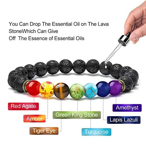 M MOOHAM Bracelets for Men Gifts - Lava Rock Beaded Tiger Eye Adjustable Bracelets for Men Chakra Jewelry Gifts - Thumbnail 3