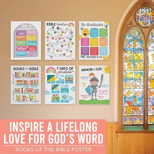 Hadley Designs Sunday School Decorations for Classroom – 9 Bible Posters for Kids, 11x14in Books of the Bible Poster, 10 Commandments, Fruits of the Spirit & More – Rainbow Christian Classroom Decor - Thumbnail 5