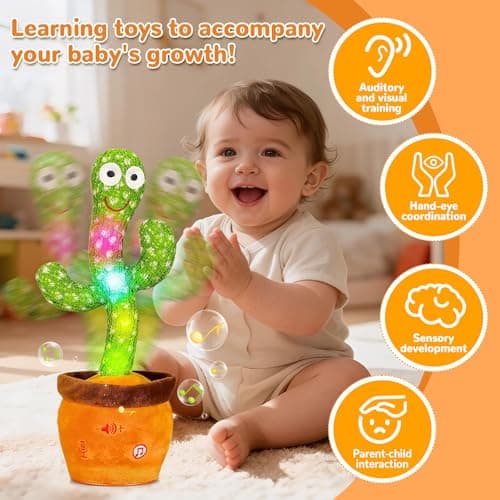 Dancing Talking Cactus Toy, Baby Singing Recording Mimicking Cactus Toy, Repeats What You Say, Musical Interactive Infant Toddler Toys for 1 Year Old Boys Girls, Baby Easter Basket Stuffers Gifts - Thumbnail 6