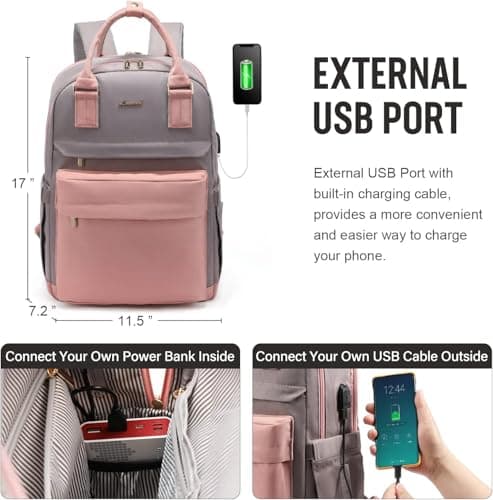 LOVEVOOK Laptop Backpack for Women, 15.6 Inch Anti-theft Laptop Bag with USB Port, Fashion Waterproof Computer Backpacks Teacher Nurse Backpack Purse for College Work - Thumbnail 2