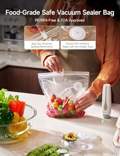 HiCOZY Vacuum Sealer for Food with Visible Water Tank, Powerful Compact Handheld Vacuum Sealer Machine with LED Battery Display, 30 BPA-Free and Reusable Bags, Green - Thumbnail 6