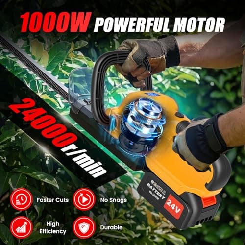 Cordless Hedge Trimmer with 2x4.0ah Battery, 24V Tree Bush Trimmer, 22" Dual-Action Blade, 24000RPM Electric Shrub Trimmer, 180° Rotatable Head, Lightweight Battery Powered for Garden & Yard - Thumbnail 2