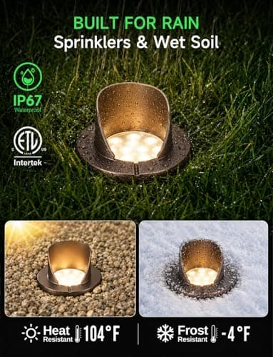Varmtalys Low Voltage Landscape Well Lights Outdoor, LED In-Ground Lights Warm White 3000K, 12V IP67 Waterproof Aluminum ORB Single-Side Lighting for Trees & Fences, 6 Pack - Thumbnail 4
