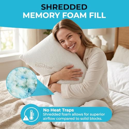 Xtreme Comforts Memory Foam Pillows | GREENGUARD Certified Shredded Foam Fill for Personalized Support | Slim Cooling Pillow for Sleeping on Side, Back & Stomach | 2 Pillows Standard Size - Thumbnail 2