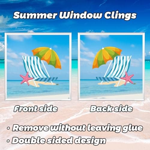 ​132PCS Summer Window Clings,Reusable Double-Sided Spring Summer Window Stickers,Reusable Static Beach Clings,Vibrant Seasonal Window Decals for Tropical Home Decor (9 Sheets) - Thumbnail 5