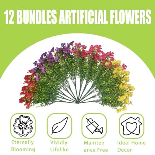 FUTBER 12 Bundles Artificial Flowers for Spring Summer Outdoor Decoration Faux Greenery uv Resistant Artificial Outside Flowers Fake Flowers for Porch Garden Home Patio Cemetery Decor (Mixed Color) - Thumbnail 6