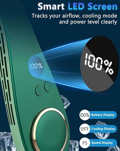 Neck Fan Air Conditioner,Neck Fans that Blow Cold Air,[3-19.5 Hours] Long Battery Life Neck Coolers for Extremely Hot Weather Flashes,Fanless Handsfree Hangs Fan Around Neck Headband Devices Green - Thumbnail 4