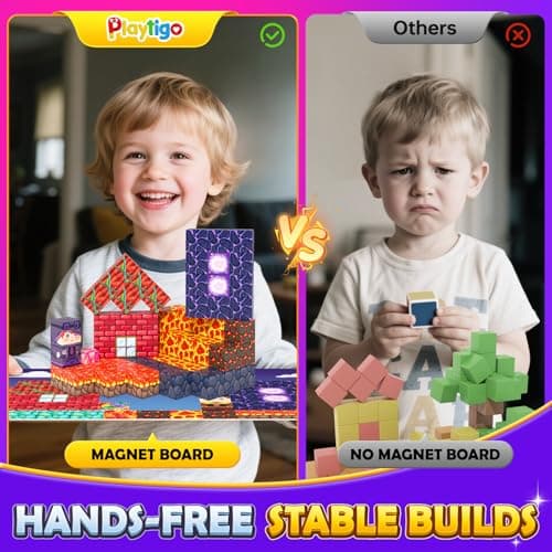 Playtigo 154PCS Magnetic Blocks Mine Magnet World Block Cubes Toy with Magnet Board for Kids Ages 4-8, Magnetic Tiles Kids Sensory Birthday Gifts Game Toys for Boys & Girls Ages 3+ - Thumbnail 2
