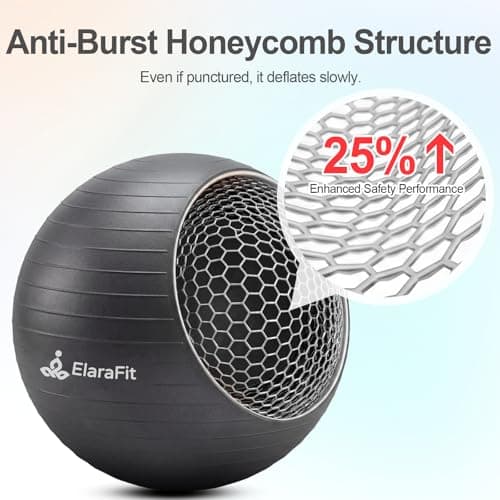 ElaraFit Anti Burst Large Exercise Ball for Yoga Non Slip Pilates Ball with Pump 550 lbs Capacity for Pregnancy, Fitness Size L 23 to 26 inches, About 58 to 65cm (Black) - Thumbnail 3