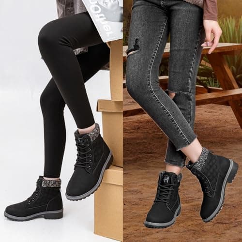 sofysofy Women Work Hiking Boot - Hike Ankle Outdoor Non Slip Construction Lightweight Waterproof Comfortable Black White - Thumbnail 3