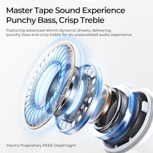 havit Space S1 Hybrid Adaptive Noise Cancelling Headphones, 100H Playtime, 45dB ANC, Bluetooth 6.0, LHDC Hi-Res Audio, Over Ear Wireless Headphones with App EQ, Dual Device, for Travel, Office, Home - Thumbnail 5