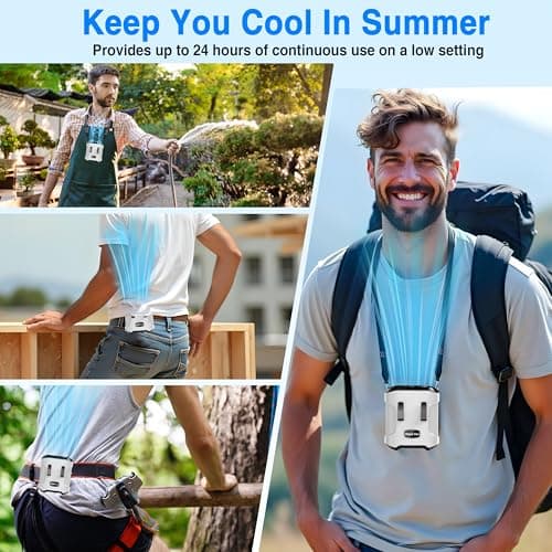 Sunoony Waist Fan Clip on Shirt Belt Body Wearable Hand-Free Rechargeable Battery Powered Fan with 3 Speed & Flashlight Cooling Portable Neck Fan for Outdoor Travel - Thumbnail 6