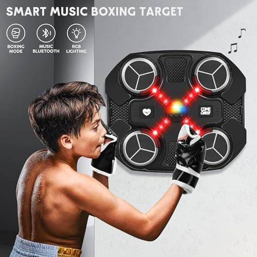 Music Boxing Machine Sport Toys for Kids,Wall Mounted Bluetooth Smart Punching Target,Training Pad Toy with Boxing Glove,Ideas Toys for Boys Girls Kids 3 4 5 6 7 8 9 10 11 12+ Years Old (Black) - Thumbnail 6