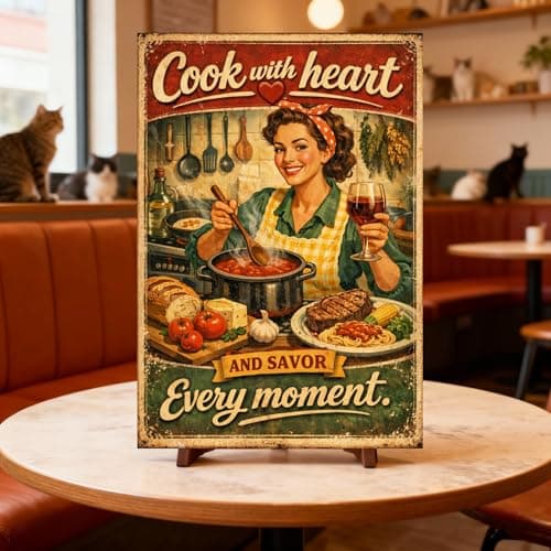 Cook With Heart Tin Sign Vintage Kitchen Wall Decor Rustic Cooking Quote Metal Poster Retro Farmhouse Culinary Art 8x12 Inch Food Lover Wall Display Home Restaurant Cafe Bar Decoration - Thumbnail 4