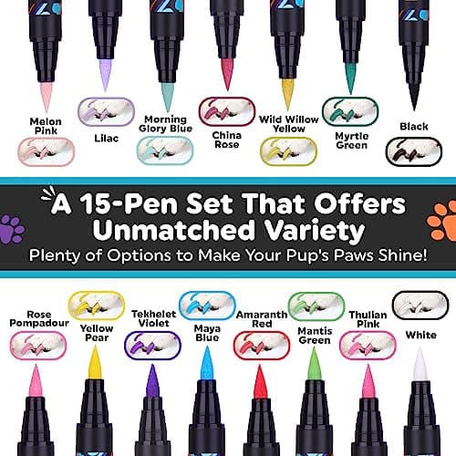 Dog Nail Polish Pens Quick Dry 15 Colors - Pet Nail Polish for Dogs or Cats, Easy Application Dog Safe Nail Polish, Fast Dry Dog Polish - Great Girl Dog Accessories, or a Puppy Nail Pawlish Set - Thumbnail 2
