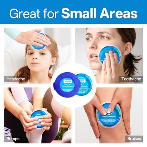 samply Small Gel Ice Packs for Boo Boos, Cold Packs for Injuries Reusable Pain Relief, Headaches and Toothaches,Eyes, Face, 5 Pack Mini Round Ice Packs with 2 Covers for Cold Compress - Thumbnail 2