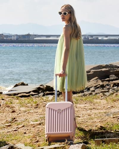 BAGSMART Hardside Expandable Luggage With Spinner Wheels, PC Lightweight Carry-On Luggage Airline Approved With TSA Lock, Durable Women Travel Suitcase Carry On 20 Inch, Pink - Thumbnail 2