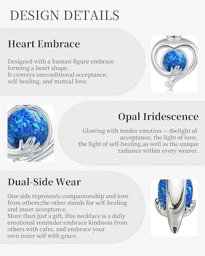 You Matter Hug Heart Opal Pendant Necklace for Women, Silver Plated Copper Alloy Embrace Necklace, Reversible Dainty Blue Opal Jewelry, Inspirational Daily Wear Piece for Birthday, Anniversary, Christmas Gifting Occasions - Thumbnail 6