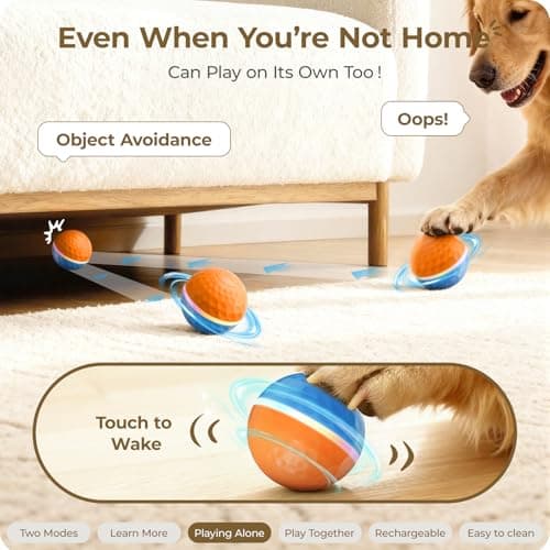 Apasiri Interactive Dog Toys: Duraspin Dog Ball with LED Lights, Automatic Moving Dog Toys for Aggressive Chewers, Dog Toys for Large Dogs, Vibrating Dog Toy Balls for Small, Medium (3.74 in Diameter) - Thumbnail 4