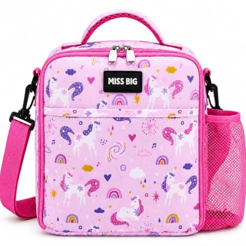 MISS BIG Kids Lunch Bag for Girls, Pink Unicorn Insulated, 5L