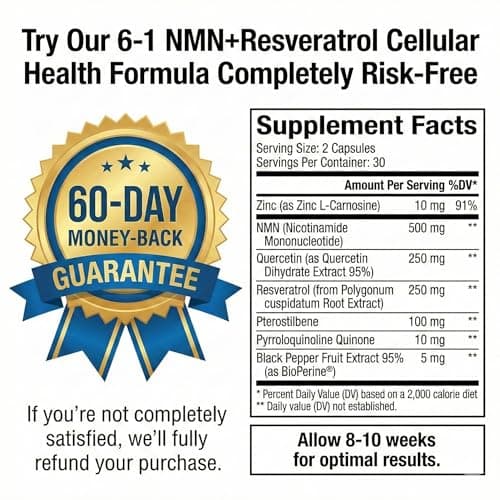 CogniTune NMN Supplement - NMN with Resveratrol, Pterostilbene, Quercetin, Zinc & PQQ for NAD+ Cellular Energy - Longevity Support for Healthy Aging & Brain Function, 1115mg - Thumbnail 6