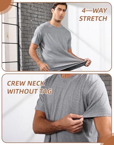 Mens Shirts 3 Pack Lightweight Dry Fit Workout Running Gym Training Athletic Crew Neck Short Sleeve Tees Black Navyblue Darkgrey M - Thumbnail 3