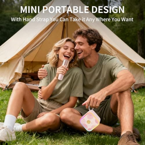 Mini Portable Karaoke Machine with 2 Wireless Mic,Home Karaoke System for Kids,Travel/Birthday Parties/Holidays,Bluetooth Speaker with Carry Handle,Ideal for Ages 3-12 - Thumbnail 2