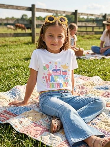 Birthday Girl Shirt for Girls Cute Graphic Tee Short Sleeve Casual Top for Kids Age 5-14 Birthday Party Outfit - Thumbnail 2