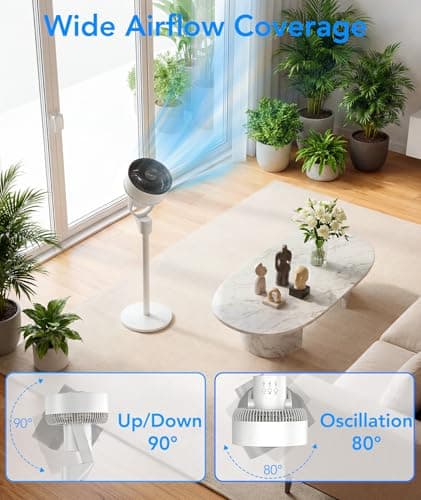 COWSAR Standing Fan for Bedroom, 80° Oscillation Fan with Remote, 30dB Quiet Floor Fan, Pedestal Air Circulator Fan for Room, 3 Speeds, 6H Timer, 2 Heights, 90° Vertical, Aroma Box, White - Thumbnail 4