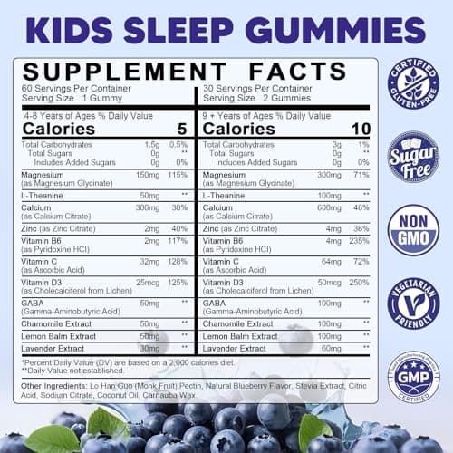 YANLUOBO Kids Sleep Gummies - with Magnesium Glycinate, Lemon Balm, L-Theanine & GABA - Calming Relaxation, Support Natural Sleep, Quiet Mind - Berry Flavor, Non-Habit Forming - Thumbnail 2