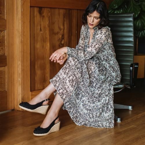 EQAUDES Platform Sandals Women Wedges Adjustable Black Closed Toe Bow - Espadrilles, Summer, Slingback, Raffia, Buckle Wedding Sandles Shoes - Thumbnail 5