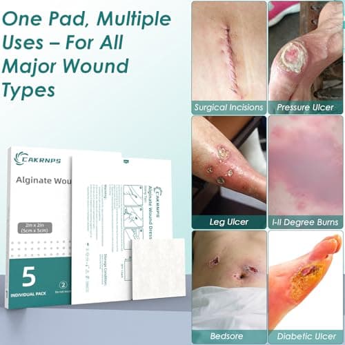 Calcium Alginate Wound Dressing Pads, 2'' x 2'' Patches [5 Individual Pack], High Absorbency Dressing, Soft Wound Care Products, Comfortable & Gentle and Non Stick Gauze Pads for Wound Care - Thumbnail 6