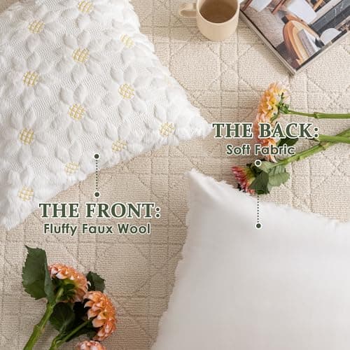 KIDHABE Spring Summer Pillow Covers 18x18 inch, Set of 2 Soft Faux Fur Jacquard Yellow Color Flower Heart Sunflower Throw Pillow Cases for Sofa Couch Holiday Spring Home Decor - Thumbnail 4